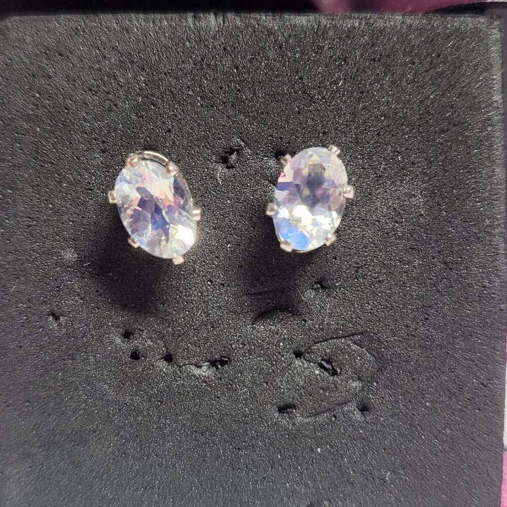 Moonstone Solitaire Sterling Silver Stud Earrings - image 1